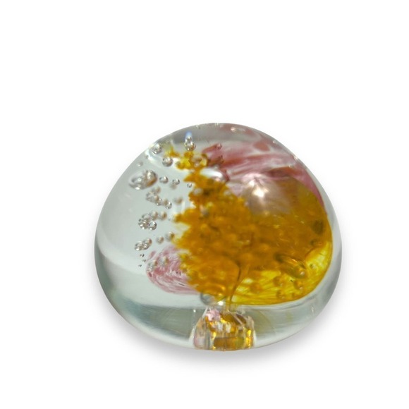 Art Glass Hand Blown Orb Paperweight Orange Red Swirls Bubbles Vintage 2" x 2" - Picture 6 of 9